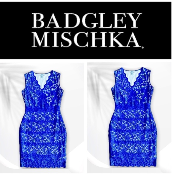 Belle Badgley Mischka Royal Blue Lace Bodycon Dress 6 - Picture 3 of 3